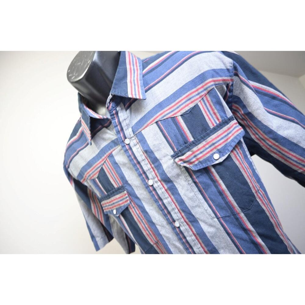 Bit & Bridle‎ Western Pearl Snaps Striped Cowboy Bull Riding Shirt Mens Size XL